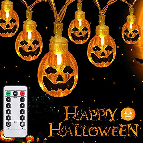 Halloween Decorations Lights with Remote8 Modes IP65 Waterproof Battery Operated Fairy String Lights for Christmas Bar Outdoor Indoor Halloween Decor  Pumpkin Warm White