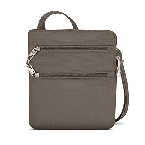 Travelon Anti Theft Classic Slim Dbl Zip Crossbody Bag Nutmeg