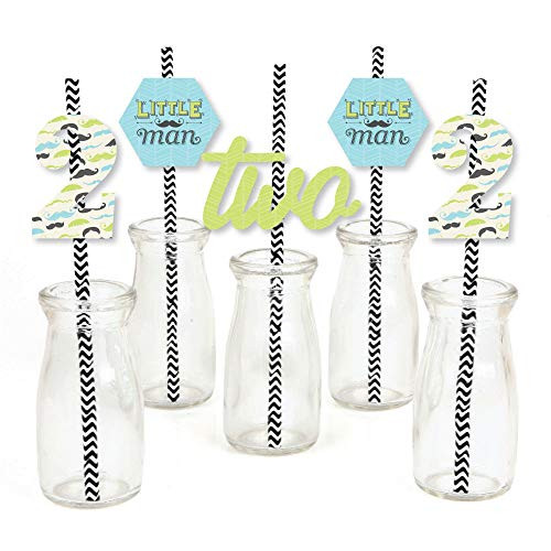 2nd Birthday Dashing Little Man Mustache Party   Paper Straw Decor   Second Birthday Party Striped Decorative Straws   Set of 24