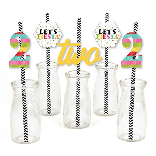 2nd Birthday Let s Fiesta   Paper Straw Decor   Mexican Fiesta Second Birthday Party Striped Decorative Straws   Set of 24