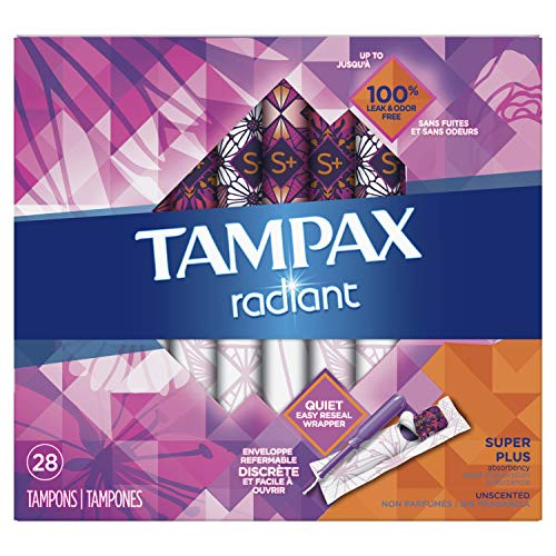 Tampax Radiant Plastic Tampons Super plus Absorbency Unscented 28 Count  Packaging May Vary