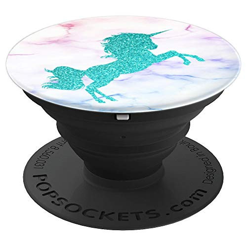 Teal Unicorn Rainbow Marble Colorful Turquoise Sparkle Cute PopSockets Grip and Stand for Phones and Tablets