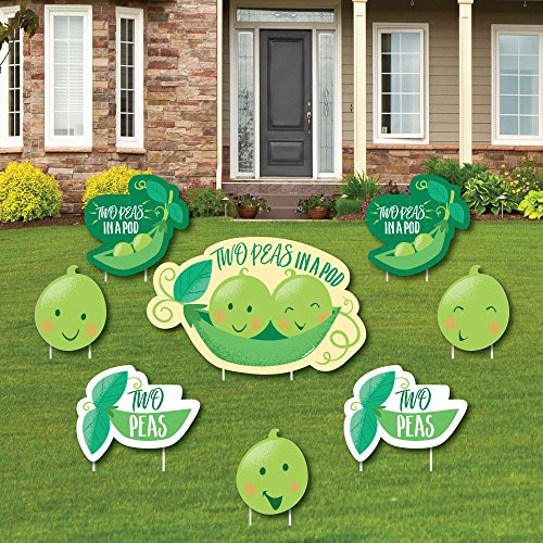 Big Dot of Happiness Double the Fun   Twins Two Peas in a Pod   Yard Sign and Outdoor Lawn Decorations   Baby Shower or First Birthday Party Yard Signs   Set of 8