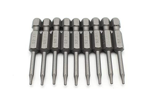 TEMO 10 Piece T6 Torx Star 6 Point Reduced Round Shaft Screwdriver Insert Bits Hex Shank