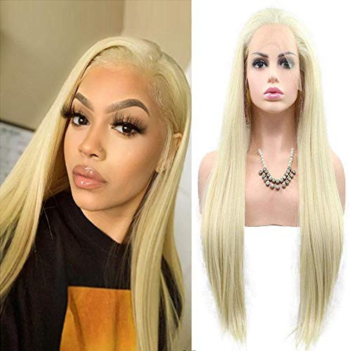 613 Blonde Lace Front Wigs for Women Middle Part Natural Hairline Long Synthetic Wig with Baby Hair Glueless Heat Resistant Fiber Costume Daily Wigs 24inches 613 Blonde Lace Front Wigs for Women Middle Part Natural Hairline Long Synthetic Wig with Baby Hair Glueless Heat Resistant Fiber Costume Daily Wigs 24inches