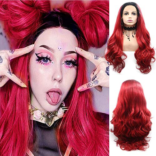 Karissa Hair Red Synthetic Lace Front Wigs for Women Dark Roots Long Red Ombre Wig with Free Part Glueless Heat Resistant Fiber Hair Cosplay Party Wig Karissa Hair Red Synthetic Lace Front Wigs for Women Dark Roots Long Red Ombre Wig with Free Part Glueless Heat Resistant Fiber Hair Cosplay Party Wig