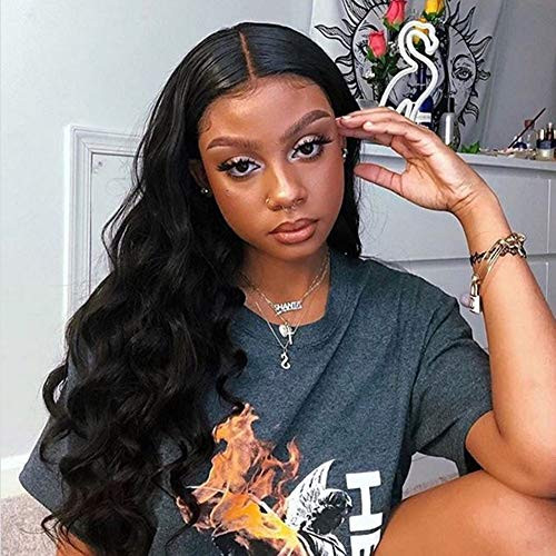 Pink Wigs Synthetic Lace Front Wig Natural Long Wave Half Hand Tied Middle Part Rose Gold Front Lace Wigs for Daily Party Cosplay Use