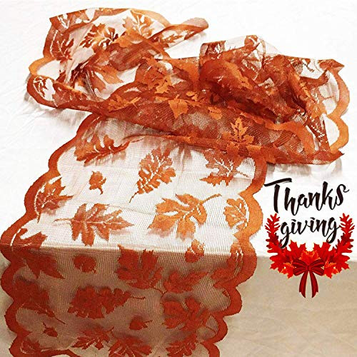 Fall Table Runner Thanksgiving Decorations 13 x 72 Inch Maple Leaves Table Runner Harvest Lace Pumpkin Runner Brow Long Fall Table Line for Thanksgiving Dinner  Brown