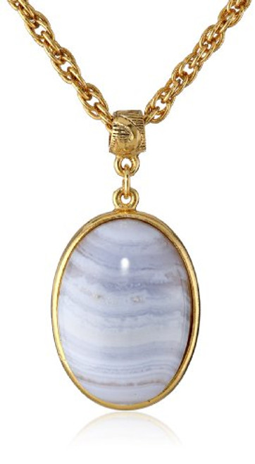 1928 Jewelry Semi Precious Collection 14k Gold Dipped Blue Lace Agate Oval Pendant Necklace 16 1928 Jewelry Semi Precious Collection 14k Gold Dipped Blue Lace Agate Oval Pendant Necklace 16