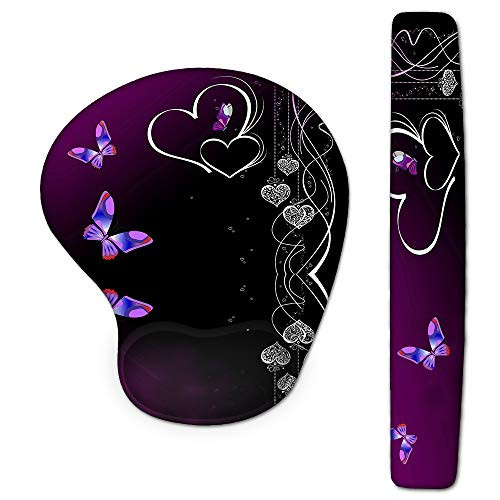 Keyboard Wrist Rest Pad and Mouse Wrist Rest Support Mouse Pad Set  Ergonomic Support   Premium Memory Foam   Durable   Comfortable   Lightweight for Easy Typing   Pain Relief  Purple Butterfly