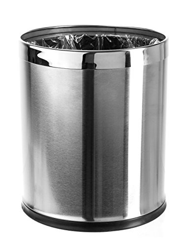 Brelso Small Office Trash Can Open Top Small Wastebasket Bin Stainless Steel Garbage Can Invisi Overlap  Metal Decorative Waste Basket for Powder Room Vanity Bathroom Home Modern