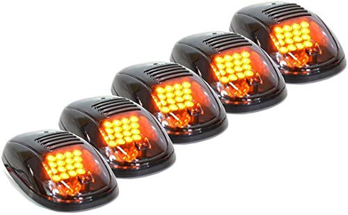 5pcs Black Smoked Lens 16 LED Cab Roof Marker Lights KOMAS Roof Top Lamp Clearance Running Light Replacement for Truck SUV 2003 2016 Dodge Ram 1500 2500 3500 4500  16 Amber LED