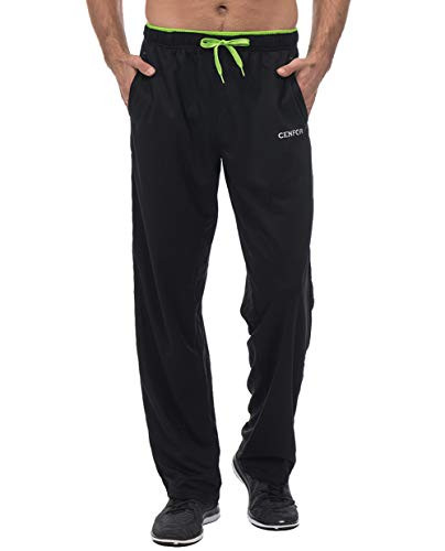 CENFOR Men s Sweatpant with Pockets Open Bottom Athletic Pants for Jogging Workout Gym Running Hiking Training BlackS