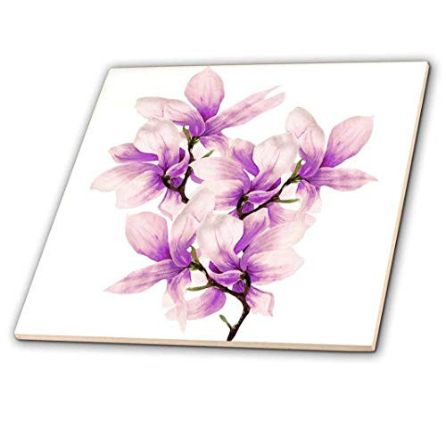 3D Rose Pretty Watercolor Purple Magnolia Flower Ceramic Tile Multicolor