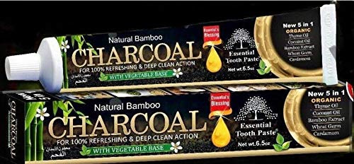 Natural Bamboo Activated Charcoal Essential Toothpaste  100  Fluoride Free   2 Tubes