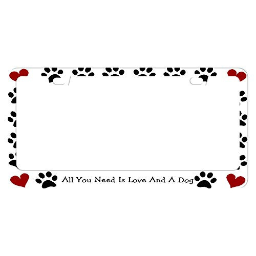 DZGlobal License Plate Cover All You Need is Love and A Dog Steel Metal License Plate Frame Style