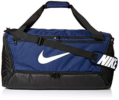 Nike Brasilia Training Medium Duffle Bag Durable Nike Duffle Bag for Women   Men with Adjustable Strap Midnight Navy Black White