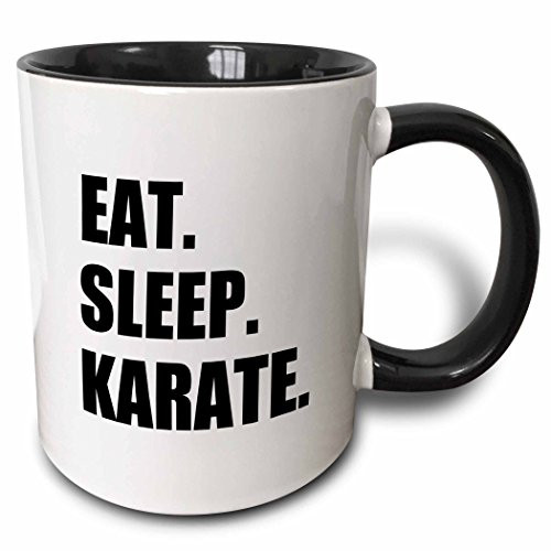 3dRose mug_180415_4 "Eat Sleep Karate - Martial Art Enthusiast Gift - Black Text Typography" Two Tone Mug, 11 oz, Black