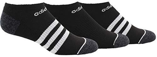 adidas Men s 3 Stripe No Show Socks  3 Pair  Black White Black   Onix Marl Large  Shoe Size 6 12