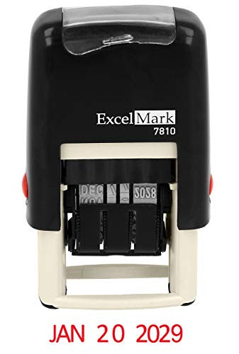 ExcelMark 7810 Self Inking Rubber Date Stamp  Great for Shipping Receiving Expiration and Due Dates  Red Ink