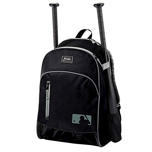 Franklin Sports MLB Batpack Bag   Youth Baseball Softball and Teeball Bag   Equipment Bag For Sports   Bag Holds Bats  2  and Includes Fence Hook   Black Grey