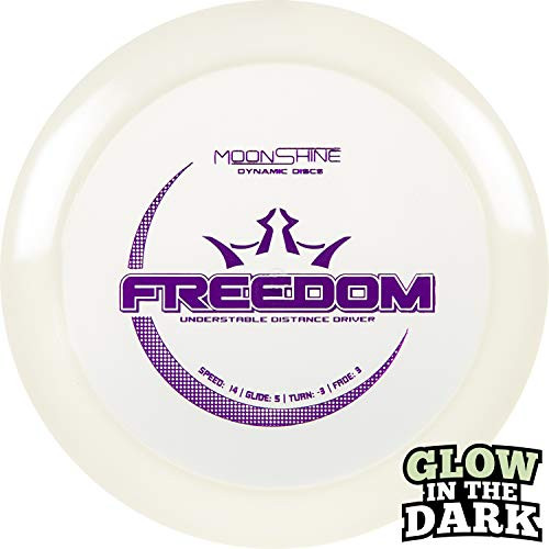 Dynamic Discs Moonshine Freedom Disc Golf Driver   Understable Frisbee Golf Distance Driver   Glow in The Dark Golf Disc   Stamp Colors Will Vary