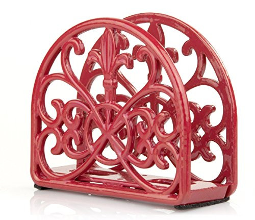 Home Basics Cast Iron Fleur De Lis Napkin Holder, Red