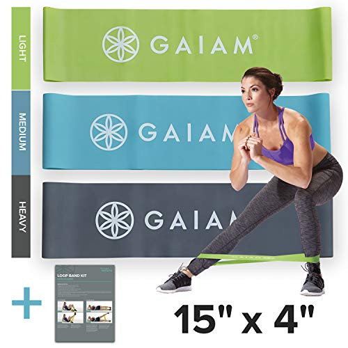 Gaiam Restore Mini Band Kit   Set of 3  Light Medium Heavy  Lower Body Loop Resistance Bands for Legs and Booty Exercises   Workouts  15  x 4  Bands