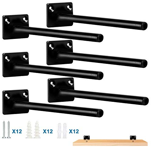 Voilamart 6  Floating Shelf Bracket  6 pcs  Solid Steel Blind Shelf Supports Hidden Brackets for Floating Wood Shelves Concealed Blind Shelf Support  Screws and Wall Plugs Included