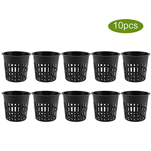 10pcs Set Garden Net Cups Pots Durable Plastic Plant Nursery Germination Pots Bucket Basket for Hydroponics Garden Balcony Planting Black