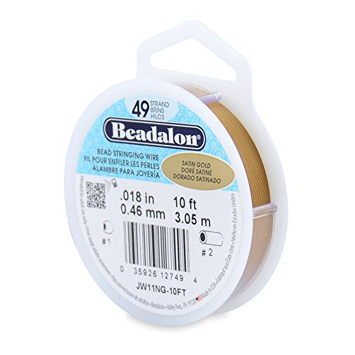 Beadalon 49 Strand Stainless Steel Bead Stringing Wire, Satin Gold, 10'