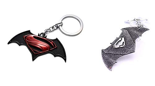 Myesha Key Chain Pack of 2 Red and Silver Colour Metal Key Chain Key Rings of Superman With Batman Design