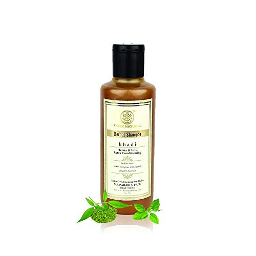 Khadi Natural Herbal Ayurvedic Henna Tulsi Conditioning Shampoo for all Hair Types SLS and Paraben Free  210 ml