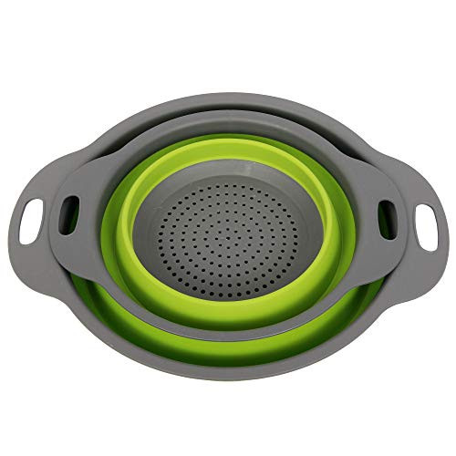 Collapsible Colander Food Grade Silicone kitchen Strainer Space Saver Folding Strainer Colander 2 Collapsible Set Vegetable Fruit Kitchen Mesh Strainers