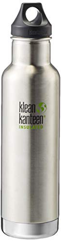 Klean Kanteen Classic Stainless Steel Double Wall Insulated Water Bottle with Loop Cap 20 Ounce Brushed Stainless