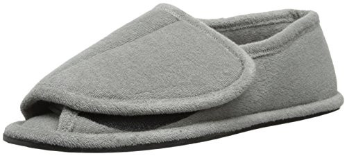 MUK LUKS Men s Terry Adjustable Open Toe Full Foot Slipper Pearl Grey Large