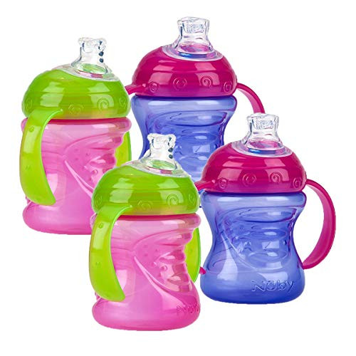Nuby Two Handle No Spill Super Spout Grip N  Sip Cups 8 Ounce  4 Count Pink Purple
