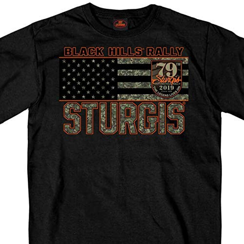 Official 2019 Sturgis Motorcycle Rally Camo Skull Pattern Black T Shirt  BLACK Extra Large