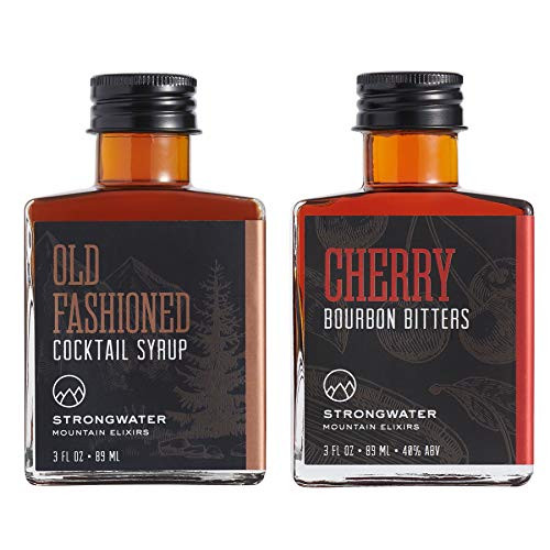 Strongwater Old Fashioned Cocktail Kit  2 Bottle Gift Set  Old Fashioned Cocktail Syrup   Cherry Bourbon Cocktail Bitters   Handcrafted with Organic Demerara Sugar   Tart Cherries