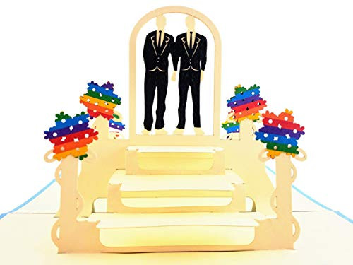 iGifts And Cards Fancy Gay Couple Celebration 3D Pop Up Greeting Card   Wedding Marriage Engagement Anniversary Half Fold Pride Lovers Men Grooms Husbands True Love Rainbow Unique Happy
