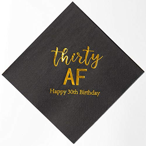 Crisky 30th Birthday Napkins Black Gold Thrity AF 30th Birthday Cocktail Napkins Beverage Napkins 30th Birthday Party Candy Table Decoration, 50 Pcs, 3-Ply