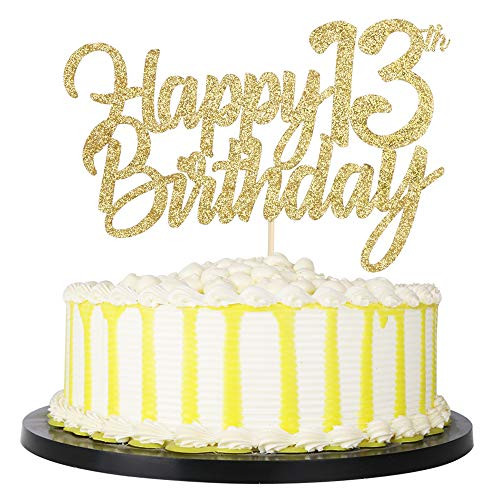 PALASASA Gold Happy Birthday cake topper   Hello 13 Cheers to 13 Years 13 Anniversary Birthday Cake Topper Party Decoration  13th