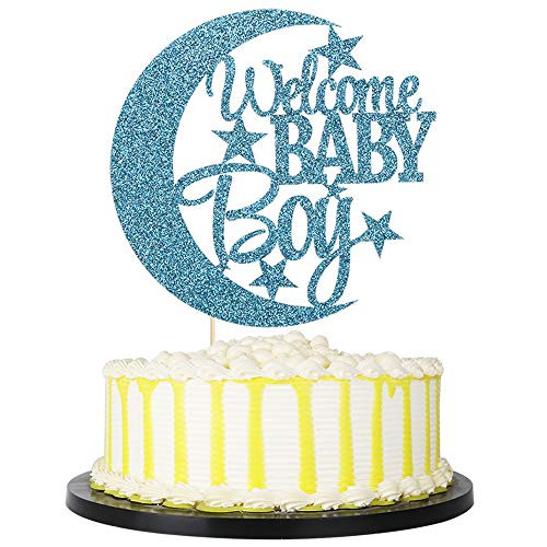 PALASASA Welcome Baby Boy Cake Topper   Baby Shower or Newborn Gender Reveal Party Decorations  blue