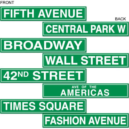 Beistle 50094 4-Pack NYC Street Sign Cutouts, 4-Inch by 24-Inch
