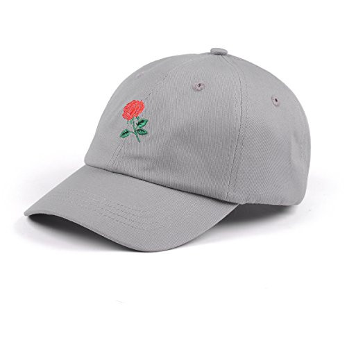Rose Embroidered Dad Hat Women Men Cute Adjustable Cotton Floral Baseball Cap  Grey