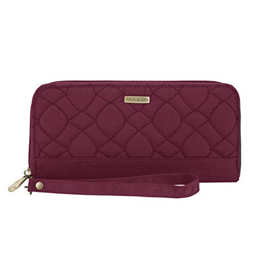Travelon RFID Blocking Signature Quilted Single Zip Wallet Ruby One Size