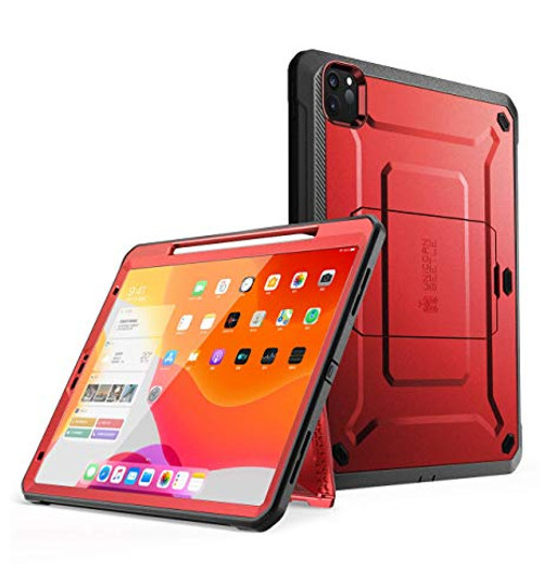 SUPCASE UB Pro Series Case for iPad Pro 129 inch 2020 Release Support Apple Pencil Charging with Built in Screen Protector Full Body Rugged Kickstand Protective Case  Metallic Red