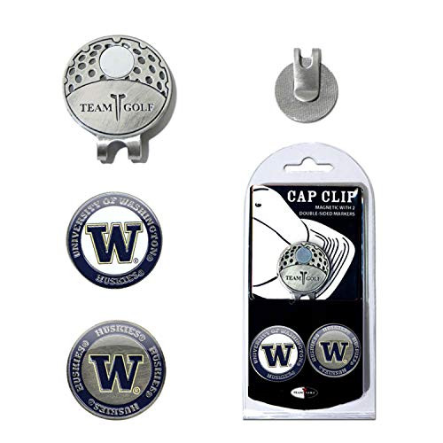 Team Golf NCAA Washington Huskies Golf Cap Clip with 2 Removable Double Sided Enamel Magnetic Ball Markers Attaches Easily to Hats