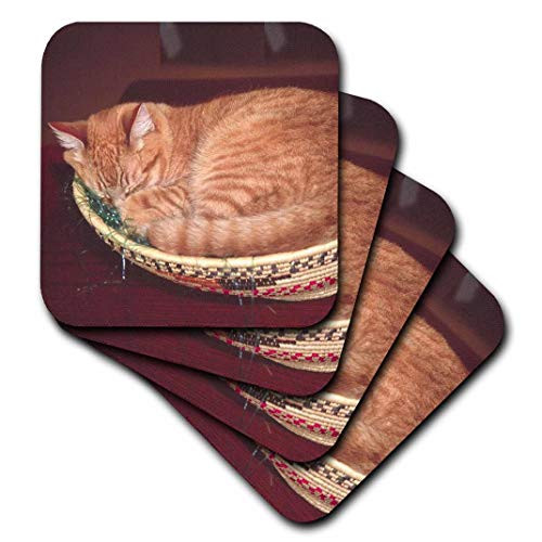 3dRose CST_83708_1 Orange Tabby Cat Asleep in an Easter Basket-Na02 Csl0214-Charles Sleicher-Soft Coasters, Set of 4