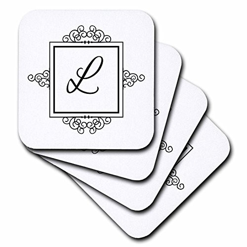 3dRose CST_154335_1 Initial Letter L Personal Monogrammed Fancy Black and White Typography Personalized Soft Coasters, Set of 4